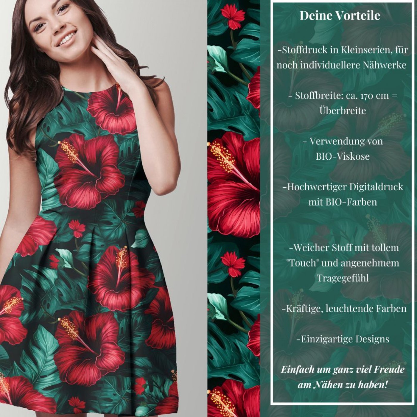 Viskosejersey Eigenproduktion "Caribian Hibiscus" - von Graustufen-Stoffe